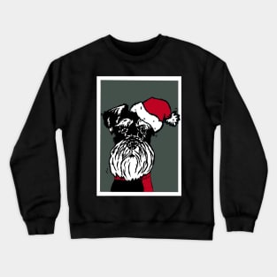 Miniature Schnauzer in Christmas Santa Hat and Red Woolly Scarf Linoprint Crewneck Sweatshirt